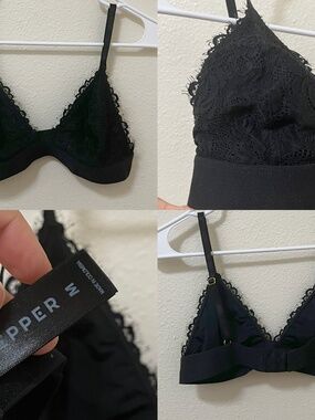 •PEPPER• Lace Triangle Bralette Black Size Medium Unpadded
